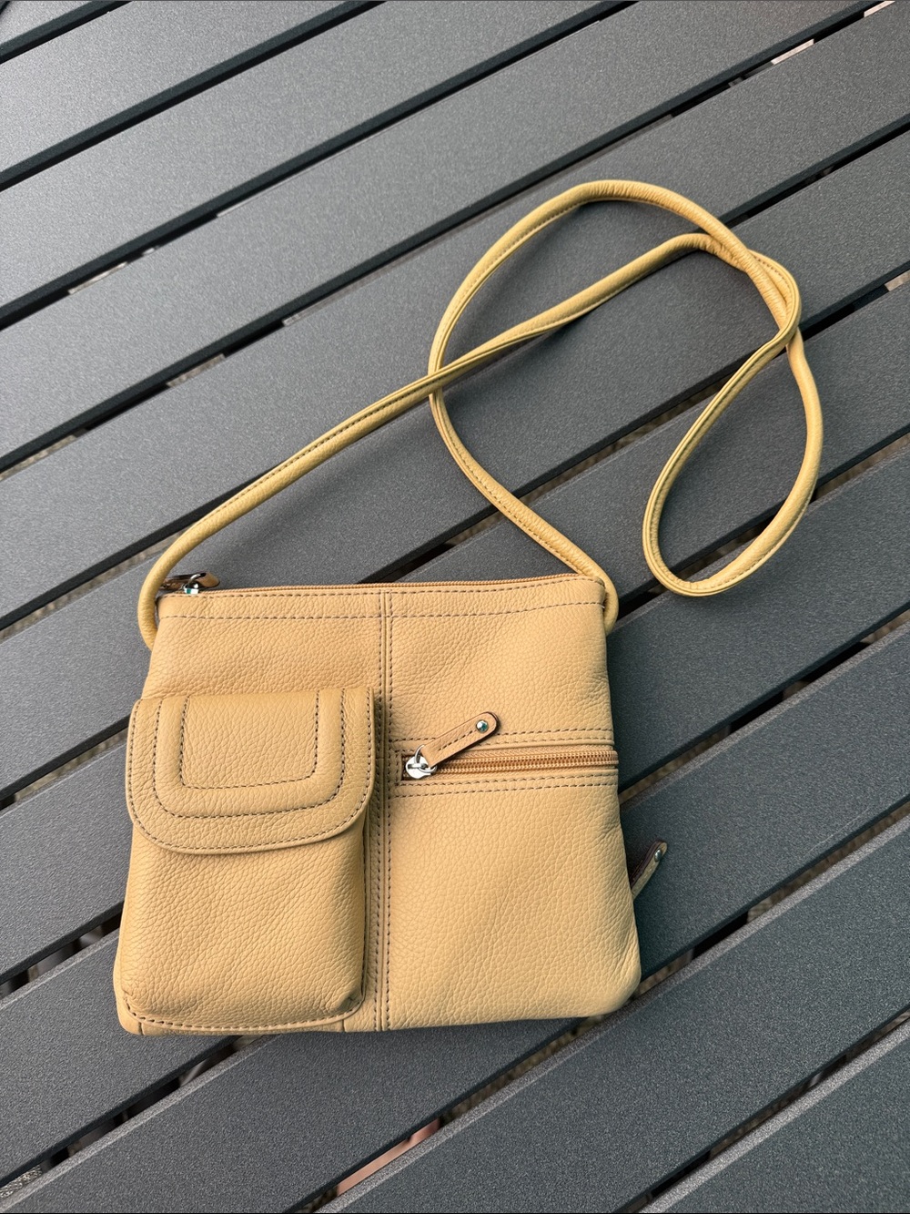 Tignanello Light Tan Pebbled Leather Crossbody Bag